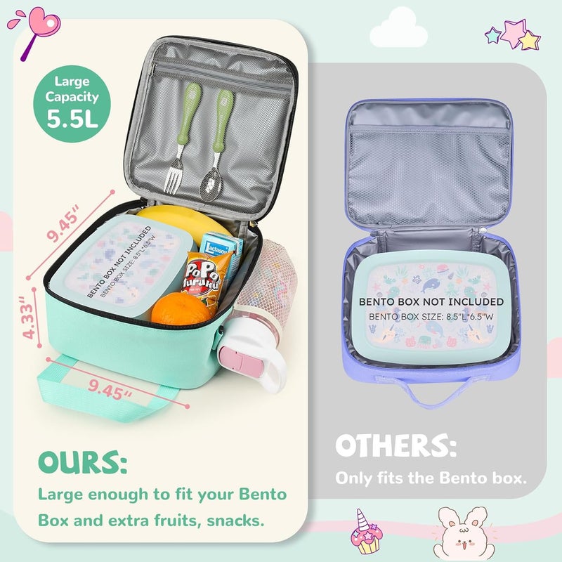 REDSHELL Tactical Lunch Box Kids, Large Insulated Lunch Bag for Girls, Cooler Lunchbag, Square Toddler Lunchbox, Back to School Daycare Lunch Tote Pail with Water Bottle Holder Shoulder Strap, Green - Image 2